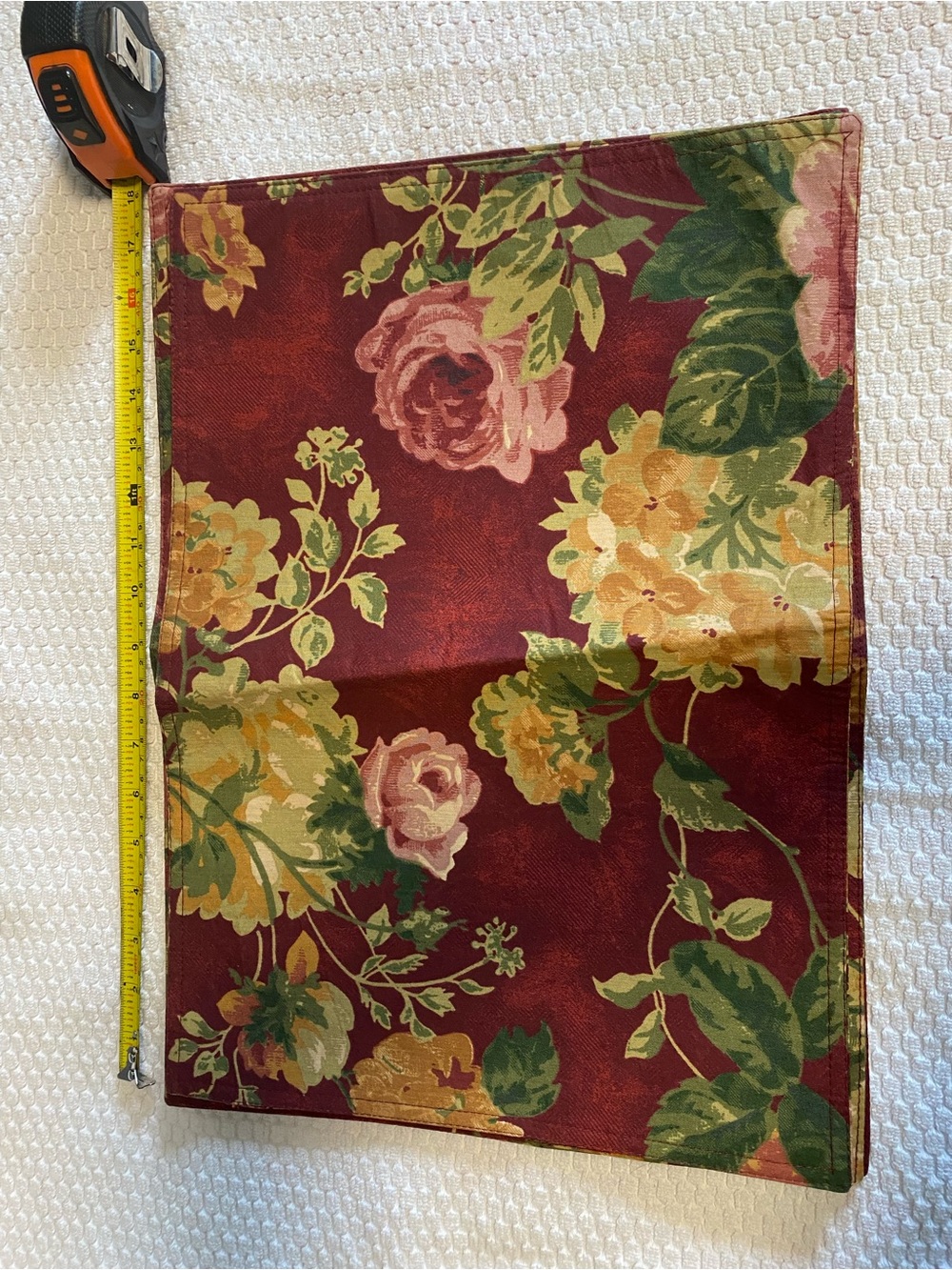 Vintage Burgundy Floral Canvas Fabric Placemat, 4Pc Bundle
